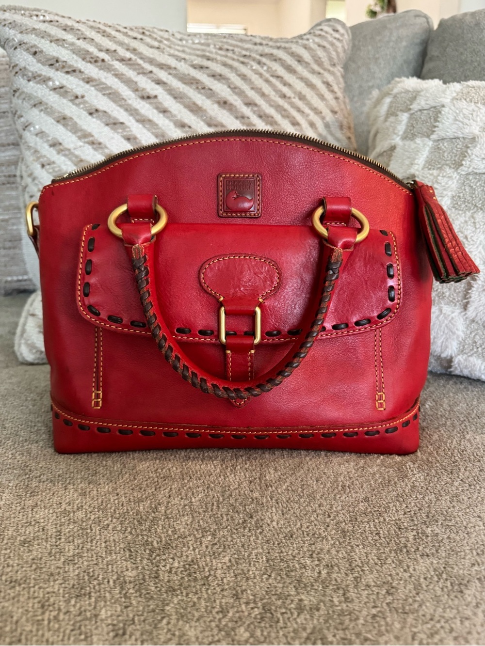 Dooney & Bourke Florentine red Leather Satchel with Tassel
